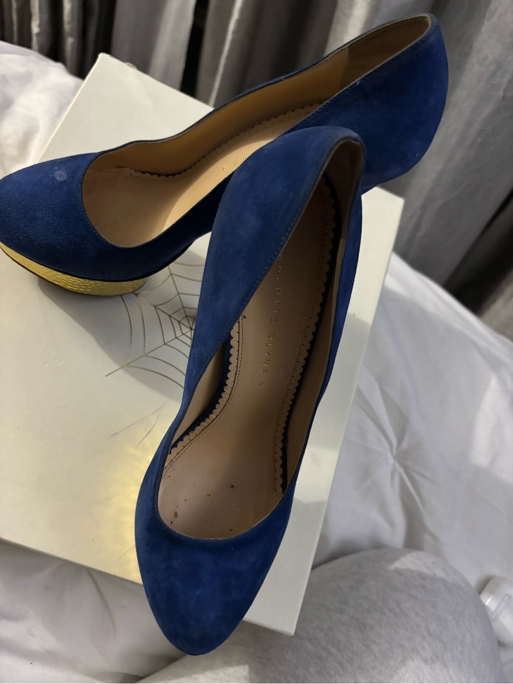Charlotte Olympia Blue Suede Platform Pumps